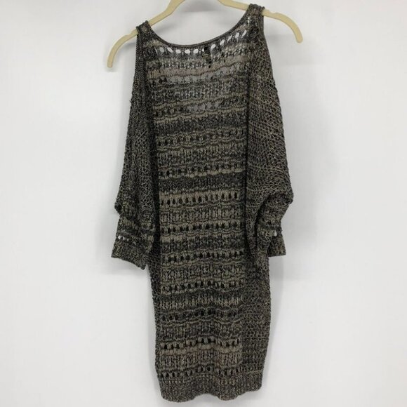 Guess tan black open knit Dani  Pointelle sweater 3/4 sleeve small - Picture 3 of 14